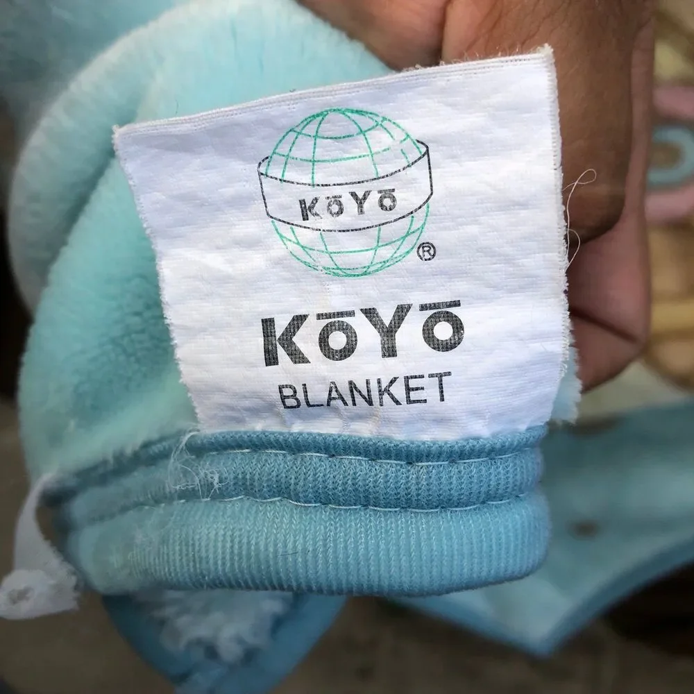 Vintage koyo baby boy blanket teddy bear riding on blanket